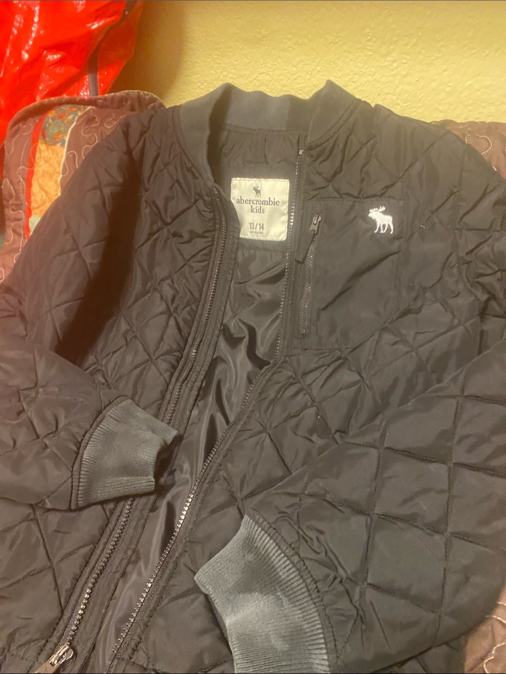 abercrombie kids Black Quilted Bomber Jacket